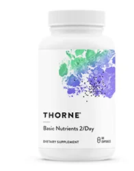 A bottle of basic nutrients 2-per-day supplements